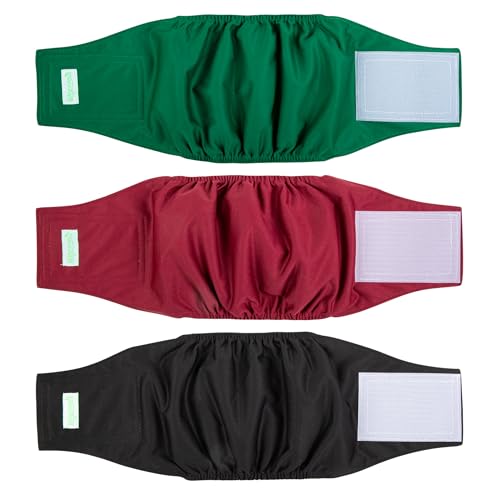 Image of wegreeco Washable Male Dog Belly Band (Stylish Pattern)- Pack of 3 - Washable Male Dog Belly Wrap, Dog Diapers Male (Burgundy, Black, Jade, Large)