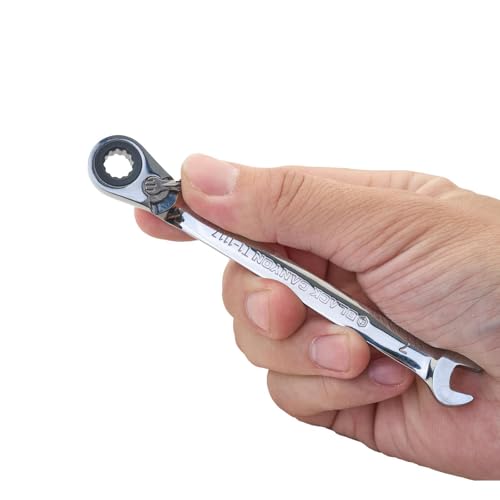 Image of BLACK CANYON 7 mm Ratchet Combination Wrench, 12-Point Box End & Hex Opening, Polished Steel Ratcheting Wrench with SAE & Metric Sizes