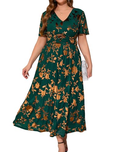 Image of Simplee Women's V Neck Velvet Maxi Dress Short Sleeve Empire Waist Long Formal Dress for Wedding Guest