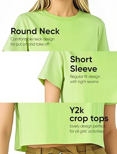 Girls Cropped T-Shirt Short Sleeve Round Neck Cotton Comfy Y2k Basic Cute Dance Crop Tops Tees for Kids3