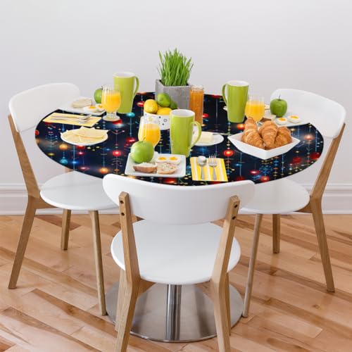 KOBLEN The Christmas Fun Pattern Round Fitted Tablecloth with Elastic Edge Table Cover for Patio Picnic Camping Dining Party Indoor Outdoor, Fits 36