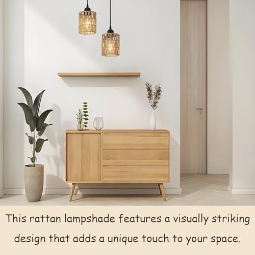1 Pc Rattan Lampshades for Ceiling Lights, Lamp Shades Ceiling Boho Style, Cylinder Lampshade Replacement Lampshade Suitable Living Room Dining Room for Pendant Lights and Wall Sconces Light - Image 5
