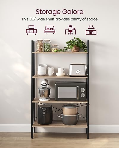 Image of VASAGLE BARNET Collection - Ladder Shelf, Bookshelf, Storage Rack, Modern Bookcase for Living Room Home Office Kitchen, Steel Frame, 4-Tier, 31.5-Inch Wide, Camel Brown and Ink Black ULLS144B50