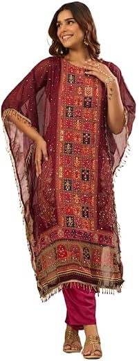 AlayaByStage3 Mastaani Vintage Maroon Kaftan Set for Women | Flowing Silhouette |