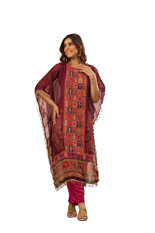 AlayaByStage3 Mastaani Vintage Maroon Kaftan Set for Women | Flowing Silhouette | - Review, Price and Buying Guide