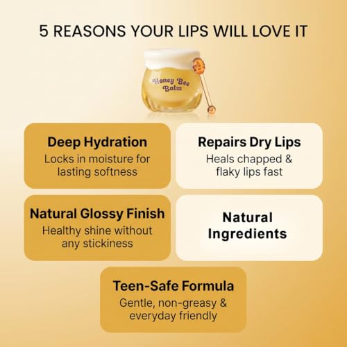 Image of HEY TEEN Honey Bee Lip Balm | Red Honey, Shea Butter & Seabuckthorn Oil | Natural Moisturizing & Repairing | Glossy Finish | 8 ml