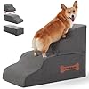 Dog Stairs 4 Steps for Small Dogs and Cats to Get on High Beds Couch or Car Pets Can Climb Sit Lie Down or Perch to Look Out Windows on The Spliceable Ramp Provides Support Grey19 H