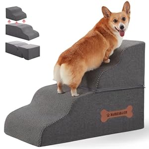 Dog Stairs 4 Steps for Small Dogs and Cats to Get on High Beds, Couch or Car, Pets Can Climb, Sit, Lie Down or Perch to Look Out Windows on The Spliceable Ramp, Provides Support, Grey(19" H) Dog Stairs 4 Steps for Small Dogs and Cats to Get on High Beds Couch or Car Pets Can Climb Sit Lie Down or Perch to Look Out Windows on The Spliceable Ramp Provides Support Grey19 H