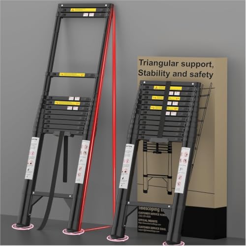 Image of Telescoping Ladder, 16.5 FT 330 Lbs Aluminum Extension Ladder, Black