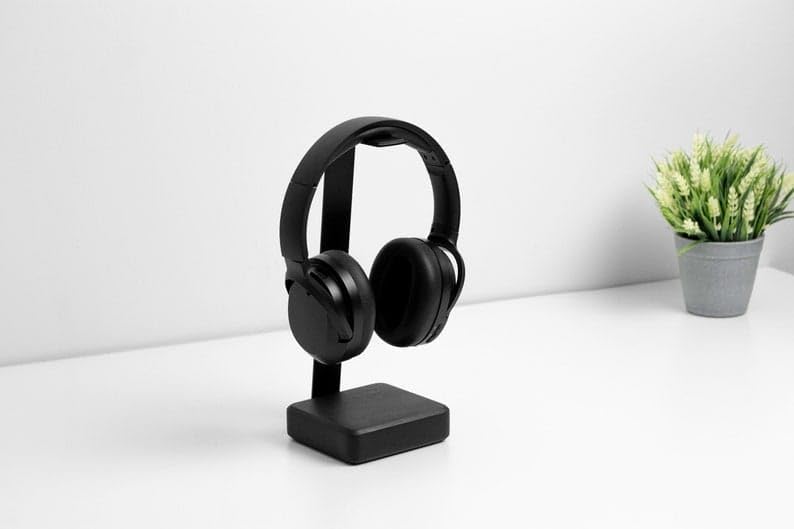 Premium hardwood headphone stand with solid steel rack and on top, headphone holder, headset mount (Brown and Black) (Black)-image-44