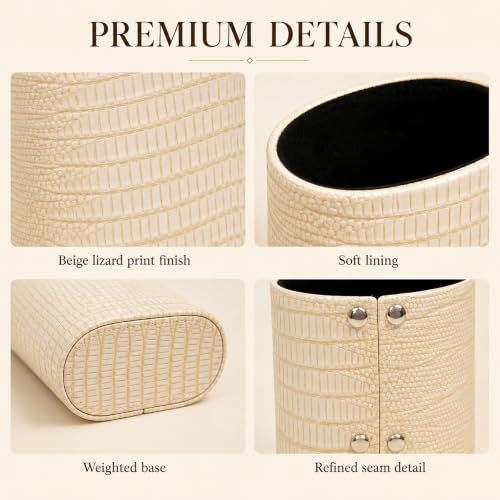 Image of Calabria Desktop Eye Glasses Holder Soft Lining Weighted Base Eyeglasses Stand Case Desks Nightstands PU Leather Mens Womens