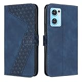 OKZone Kompatibel mit Oppo Find X5 Lite/Oppo Reno 7 5G Hülle, PU Leder Handyhülle Tasche Wallet Schutzhülle Flip Cover Klappbar Stoßfeste Brieftasche Etui mit Magnet Kartenfach TPU Lederhülle (Blau)