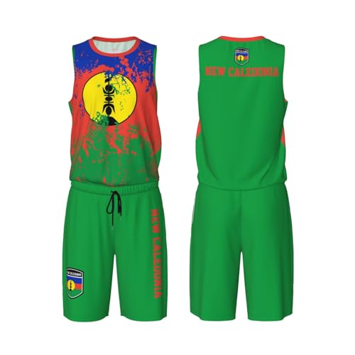 New Caledonia Flag Grain (3) Basketball Jersey Uniform Suit for Men Adults Training Athletic Set