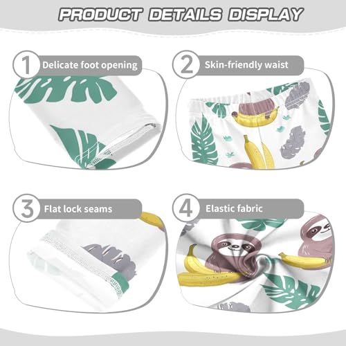 Wusikd Cute Sloths Girls' Leggings Toddler Doodles Banana Leaves Kids Yoga Pants Dance Active Tights 4T3