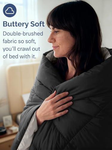 Image of Full Size, Black & Light Grey Alternative Down Comforter - Warm, Lightweight & Breathable Hotel Quality Bedding Set for Men, Women, Kids & Teens - All Season Cooling Microfiber Duvet Insert Comforter