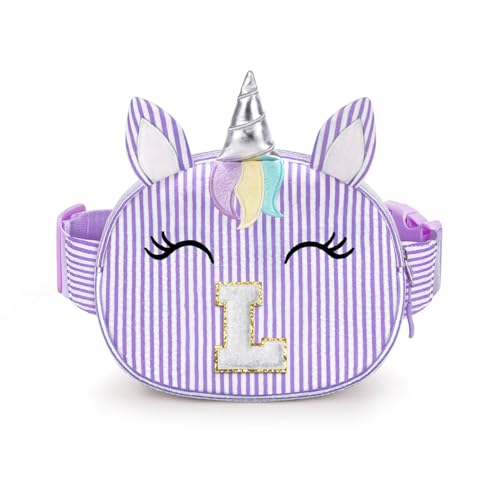 YOOLIFE Initial Crossbody Bag Fanny Pack Belt Bag Unicorn Purse 4 5 6 7 8 9 10 11 12 Year Old Girl Gifts Gifts for Girls Sister Daughter Friend Unicorn Waist Bags Purple L