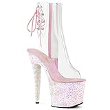 UNICORN-1018C - 7' Heel, 2 3/4' Platform, Open Toe & Heel, Lace-Up Back Ankle Boot Featuring Holographic Glitters on The Entire Platform Bottom & Unicorn Spiralled Heel Opal 5