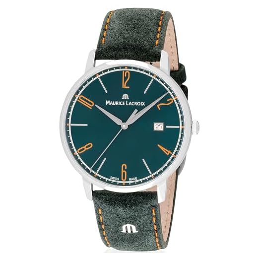 MAURICE LACROIX Eliros Date Green EL1118-SS001-620-5 - Reloj de pulsera analógico para hombre, cuarzo, correa de piel de terciopelo verde, verde