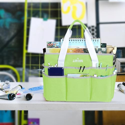 Image of JJRING Craft Organizer Tote Bag, Large Art Storage Caddy with Multiple Pockets, Cyan Sewing Bag for Art, Craft, Scrapbooking, School, Medical, and Office Supplies Storage