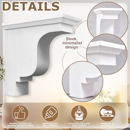 Image of Briwooody 4 Pcs Unfinished Paintable Corbels Bracket for Doorway Countertop Home Cabinet Bookshelves Furniture Support PU (4 1 /8 W X 10 1 /2 D X 10 1 /2 Inch H,Classical Style)