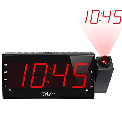 OnLyee Projection Clock with AM/FM Radio, Sleep Timer, Bedroom Desk Wall Ceiling Clock