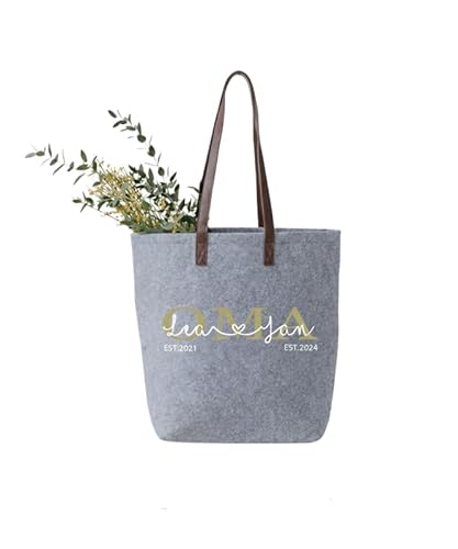 Personalisiert filztasche oma mit namen und bis zu 3 jahreszahlen robuster großer shopper nachhaltige geschenk-tasche filz-beutel einkaufstasche strandtasche