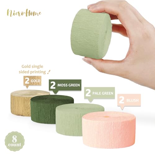 NICROHOME EUR Decorações de festa de casamento, 8 rolos de papel crepe verde sálvia musgo rosa para