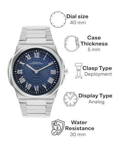 Image of French Connection Textured Blue Round Dial with Stainless Steel Strap Watch for Mens - FCN0125USM