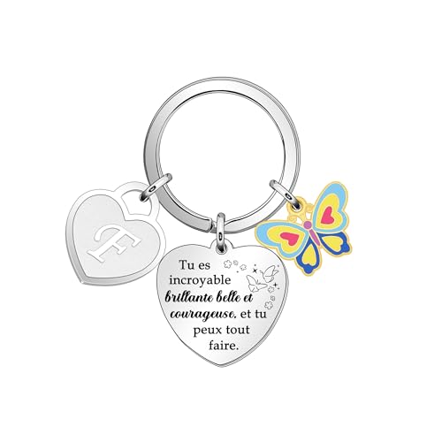 Astellea Inspirante Initiale Porte-clés pour Fille Femme, Papillon Lettre Porte-clés pour Ami Sœur Fille Nièce Cadeau D'encouragement Cadeau Noël D'anniversaire (F)