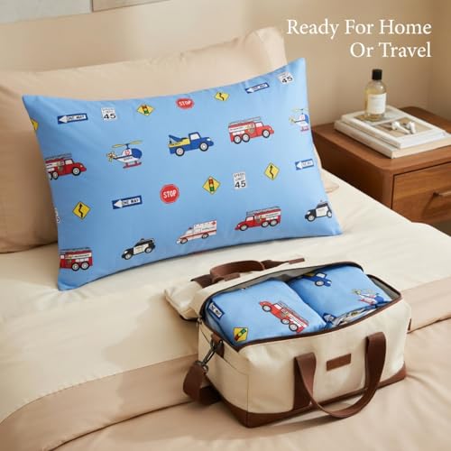 Image of 2-Pack Toddler Travel Pillowcases -100% Soft Microfiber, Breathable and Hypoallergenic - 14 inch by 20 inch Kids Pillowcases fits Pillows 14x19, 13x18 or 12x16, Fire, Police and Rescue