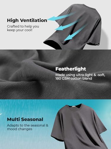 Image of Bewakoof Air 1.0 Men's Solid Oversized Fit Half Sleeve Round Neck Cotton Slub T-Shirt