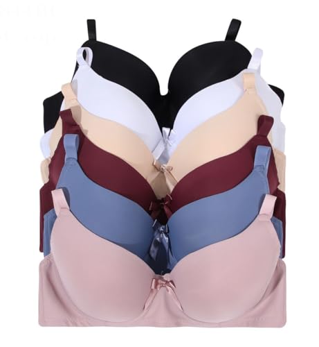 6 Pieces Women's Wired Basic Plain Light Regular Padding Everyday Bra