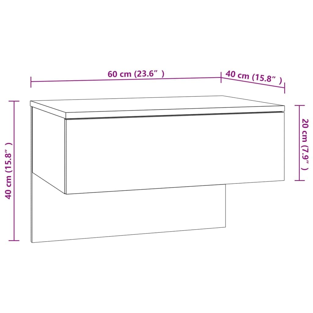Comodino da parete grigio cemento in legno 60 x 40 x 40 cm, tavolino sospeso con vano portaoggetti, ripiano e cassetto, console moderna per camera da letto, cameretta dei bambini