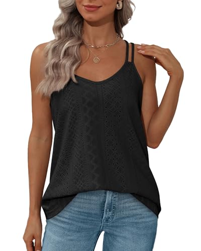 XIEERDUO Womens Tank Tops Spaghetti Strap Camisoles Eyelet Embroidery Scoop Neck Tops4