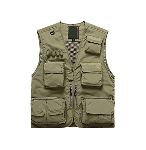 Gilet de randonnée sans manches homme kaki en maille fine, multipoches S