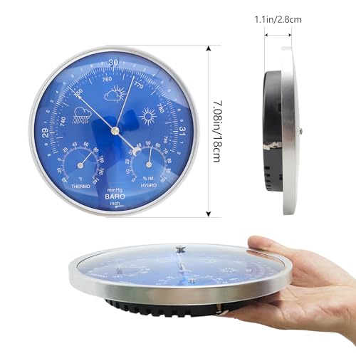 YTCYKJ Wall Hanging 3 in 1 Barometer Weather Station,Thermometer, Barometer, Hygrometer,Accurate Weather Station for Home and Office,Indoor and Outdoor Use,Mechanical Movement,Blue