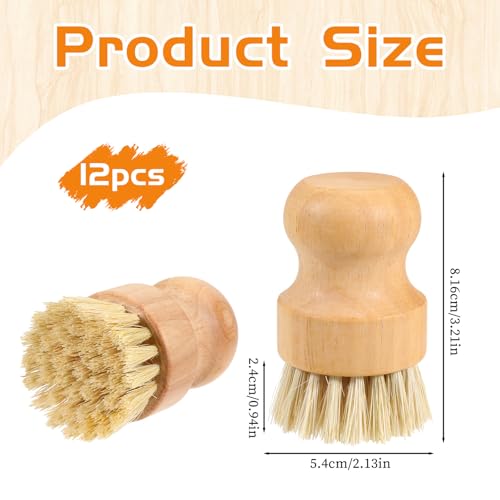 JJUNW 12 Packs Bamboo Dish Scrub Brushes, Wok Brush, Wooden Scrubbers Set Bamboo Scrub Brush Clean Pan for Kitchen Sink Cleaning Cast Iron Pots and Pans - Thumbnail 2