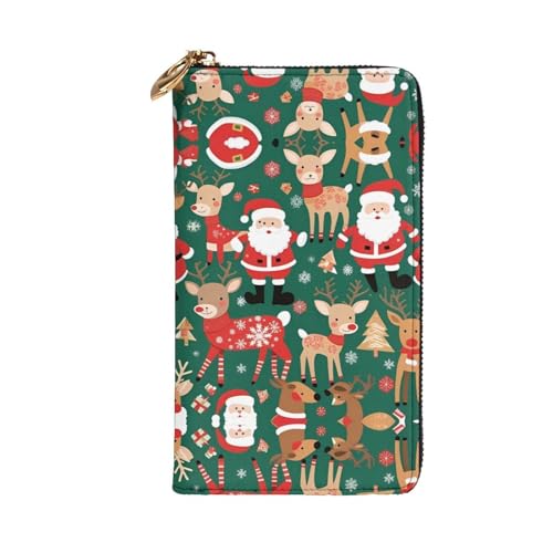 Leather Wallet 7.48 x 4.13 in - Stylish and Durable Wallet for Women with Multiple Compartments and Zipper Design Santa Claus and Christmas deer Pattern2