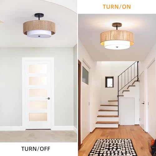 Lornwick Rattan Flush Mount Ceiling Light,Boho Bedroom Fixture by Lornwick - Used condition - Image 4