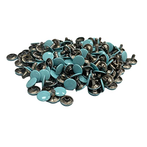 Weddecor 10mm Turquoise Blue Double Cap Rivets Tubular Metal Studs for Leather Craft, Clothing Repair & Replacement, Hat, Shoes Sewing Decoration, Leather Crafts, 100pcs