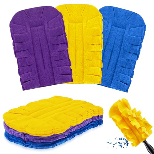 Image of Zubebe 3 Pcs Reusable Duster Refills Fleece,Yellow, Blue, Purple | Soft Polyester Fiber Flat Duster Refill Multi Surface Washable Cleaning Pad Tools for Home, Blinds, Car, Pet, Furniture, Fans