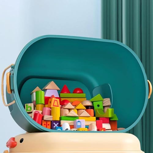 TOPAMIX Caixa Organizadora de Brinquedos e Livros para Crianças com Rodinhas Patinho Divertido (Verd