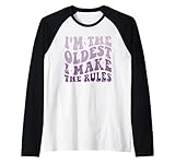 I'm The Oldest I Make The Rules Funny Sibling Groovy Vintage Raglan Baseball Tee