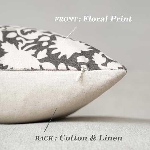 Image of Foindtower Set of 2 Decorative Neutral Floral Throw Pillow Covers Accent Farmhouse Cushion Covers Boho Vintage Pillowcase for Couch Sofa Bedroom Living Room Home Decor,18x18 Inch,Rustic Gray