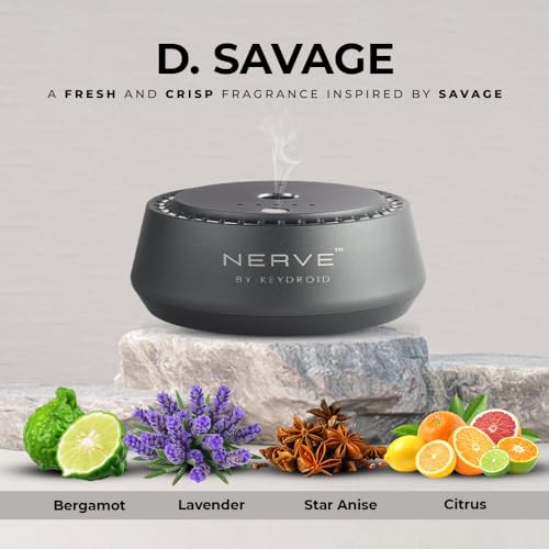 Image of Keydroid Nerve Mindful Fragrances 30ml | Sauvage Scent | Car Aroma Diffuser | Aromachology based | Long-Lasting, Anti-Odour Perfume | Rechargeable & Refillable | Air Freshener | Car Accessories