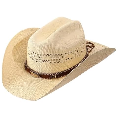 Kalerona Straw Cowboy Hat with Elastic Sweatband - Authentic Western Style for Men and Women - Breathable, Lightweight, Sun-Protective and Party Accessory Cover