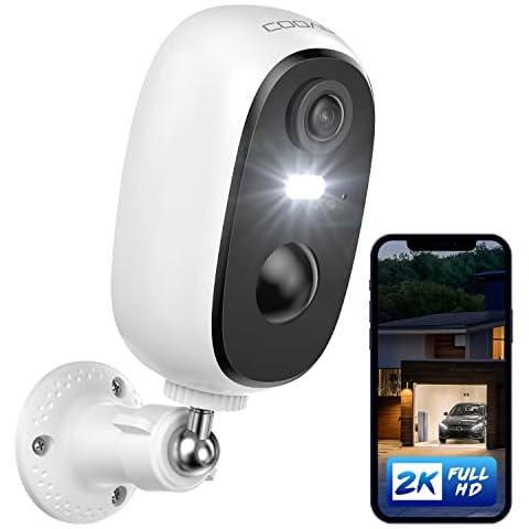 COOAU 2K Security Camera Outdoor Wireless with Rechargeable Battery, Outdoor/Indoor WiFi CCTV Camera with LED Spotlight, Alarm, Color Night Vision, PIR Motion Detection, 2-Way Audio, IP65 Cover