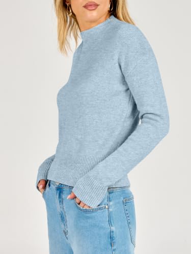 ANRABESS Women's Long Sleeve Lightweight Mock Neck Fall Sweaters Blue - image 5