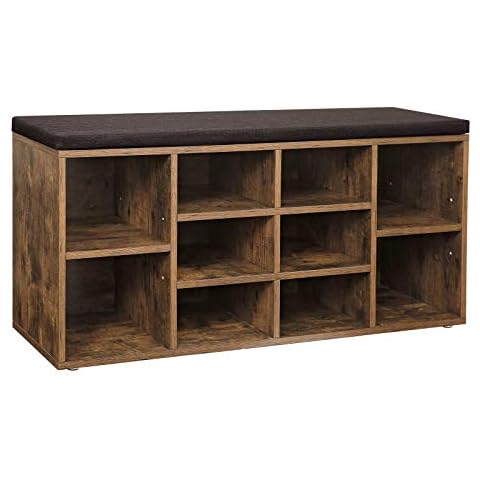 VASAGLE Rustic Brown Shoe Bench with Cushion Cover