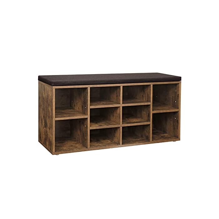 VASAGLE Cubbie Shoe Storage Bench with Cushion, Adjustable